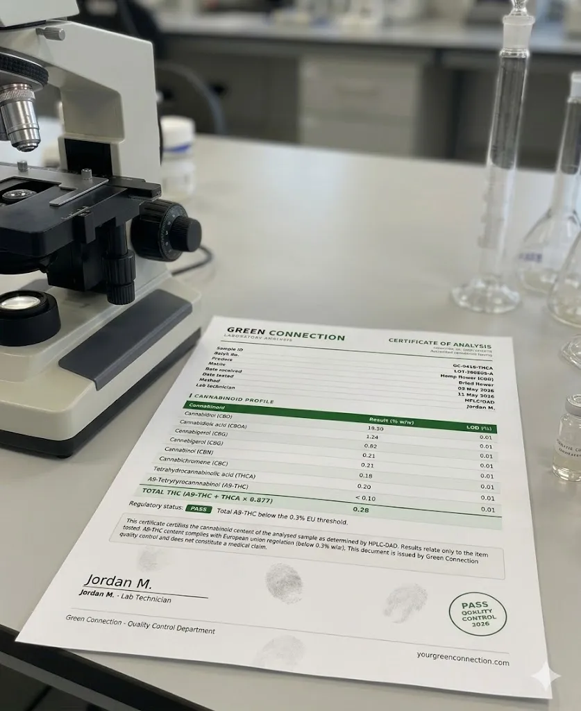 Independent HPLC lab analysis certificate CBD THCA